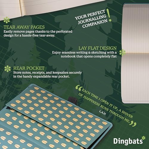 Dingbats* Wildlife Grid Writing Journal Notebook A5 - Vegan Leather Hardcover - Ideal for Work, Travel - Pocket, Elastic Closure, & Bookmark