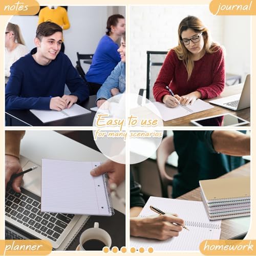 Teling 12 Pcs 1 Subject Spiral Notebook for Work College Ruled 8 x 10 1/2 Inch Spiral Journal Notebook 3 Hole Punched Paper Tear Line 70 Sheets Office School Study Supplies (Macron Color)
