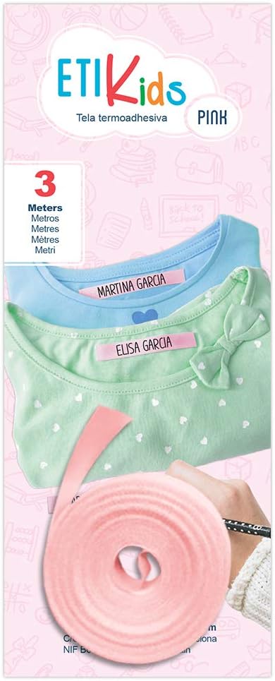Write On Tape, Iron on Fabric Labels for Clothes Marking, Thermo-Adhesive Name Labels, School & Nursery Use, 3m x 1cm Roll, Cotton (Pink)