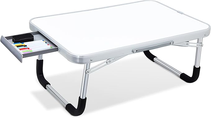 Suzile 1 Pc Portable Lap Desk with Dry Erase Board, 24" x 16" Foldable Study Tray with Drawer, Markers & Eraser, Whiteboard for Art, Homework, First Day & Back to School Supplies