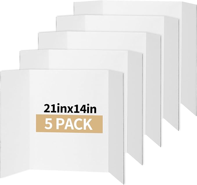 CRUGLA Trifold Poster Board – 5 Pack, 21 x 14 White Corrugated Presentation Display Boards for Science Fairs, School Projects, Exhibitions, and Office Presentations