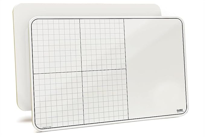 XY Grid with Work Space, 11" x 17" x 1/8" Double Sided Lap Board with XY Grid Print, No Ghosting, Only from OptiMA Dry Erase Products & Made in The USA