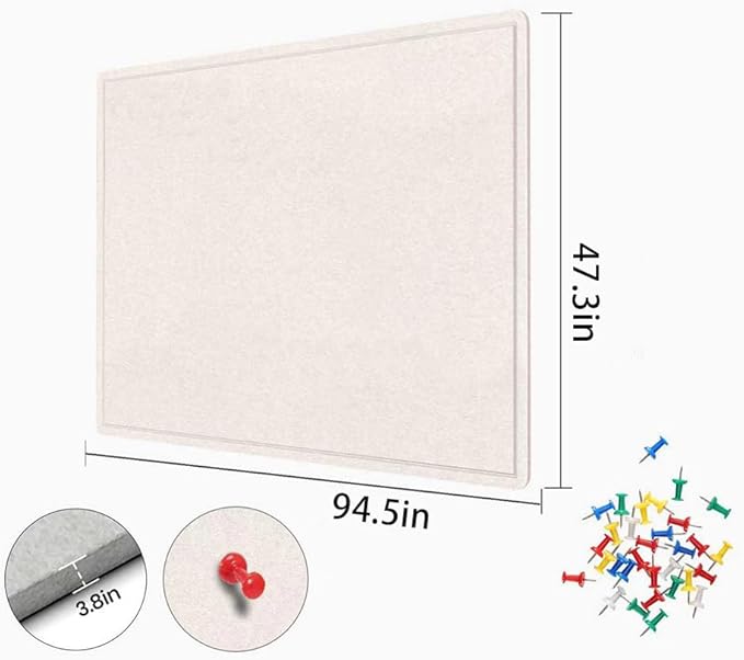 Extra Large Bulletin Board, 95 X 47 inches Cork Board with 30 Pushpin, 8' x 4' Felt Cork Board Notice Pin Board, Self-Adhesive Vision Board Mood Board Foldable Photo Board for Wall - Oatmeal