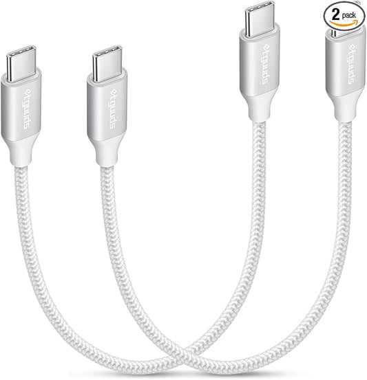 etguuds White USB C to USB C Cable 1ft, 2-Pack 60W USBC to USBC Cord, Type C to C Charger Cable Fast Charging for iPhone 17 16 15 Pro Max Plus Air, Samsung Galaxy S25 S24 S23, for MacBook/iPad, Pixel