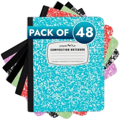 Paper Rite Assorted Marble Composition Notebook Wide Ruled (9.75x7.5 in), 100 Sheets | 200 Pages | For School, Office, Students, Teachers (48, Multi Color)
