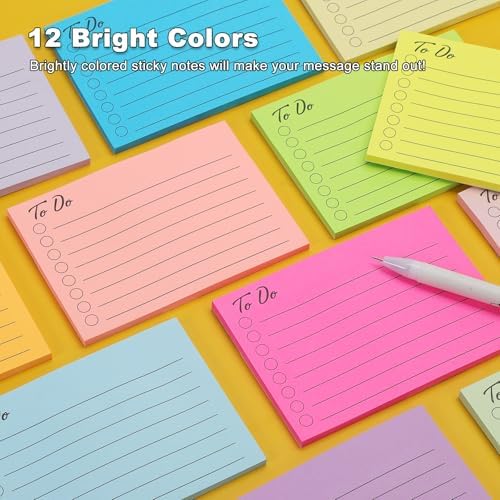 12 Pack to Do List Sticky Notes, 3x4 Inch, Lined Checklist Sticky Pads