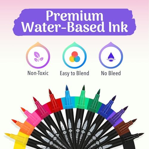 ZENO 12 Dual Tip Markers Set-C – No-Bleed Coloring Markers for Adults – Fine & Brush Tip - Watercolor Pens for Journaling, Coloring Books, and Artists