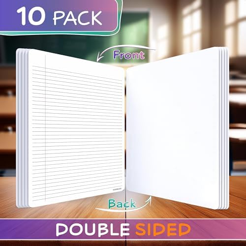 Scribbledo College Ruled Lined White Board Sheets for Students 9”x12” Dry Erase Board with Lines Sheets Ruled Writing Whiteboard Sheets Homeschool Supplies Teacher Classroom Pack of 10