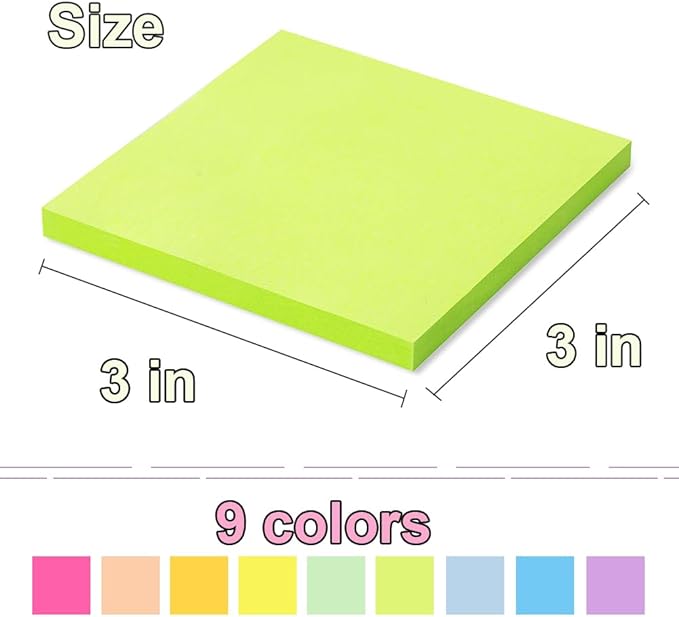 (9 Pack) Pop Up Sticky Notes Refill,3x3 in Popup Notepads,Accordion Stickies Super Sticking Power,Office School Memo Note Pads Bright Colors,Post on Windows Doors,Recyclable,Easy to Write on