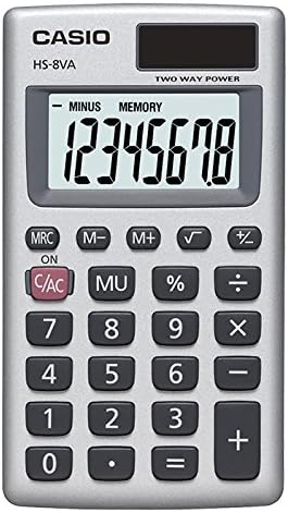 Casio HS-8VA Mini 6-Function Calculator | Large 8-Digit LCD Display | Solar Powered with Battery Backup | Standard Function | Portable Pocket Size