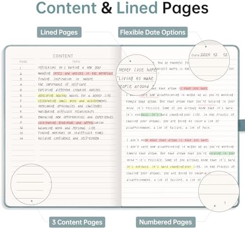 EMSHOI Lined Journal Notebook, 192 Numbered Pages, A5 Size (5.7'' x 8.3'')