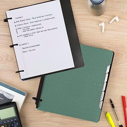 Five Star Flex Refillable Notebook + Study App, College Ruled Paper and 1-1/2 Inch TechLock Ring Binder with Pockets, Tabs and Dividers, 300 Sheet Capacity, Seaglass Green (29324AQ8) (Pack of 6)