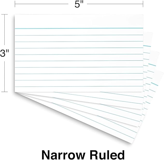 Staples Index Cards, 3" x 5", Lined, White, 500 Pack – Ruled Cards for Studying, Notes & Classroom Use