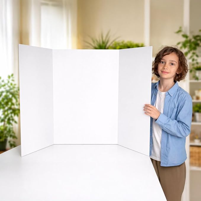 Royal Brites Tri-Fold White Foam Board – 28" x 40", 5 per Case – Self-Standing Presentation Board for School Projects, Science Fairs, Displays & Crafts