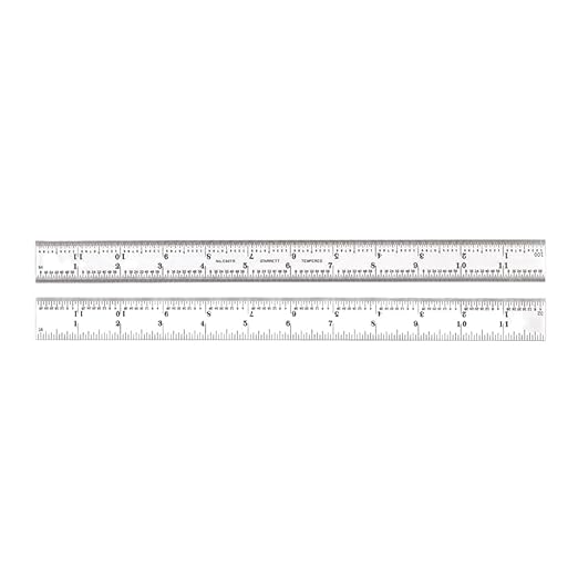 Starrett Spring Tempered Steel Rule with Satin Chrome Finish, Quick Reading and Inch Graduation - 12" Length, 7R Graduation Type, 3/64" Thickness - C607R-12