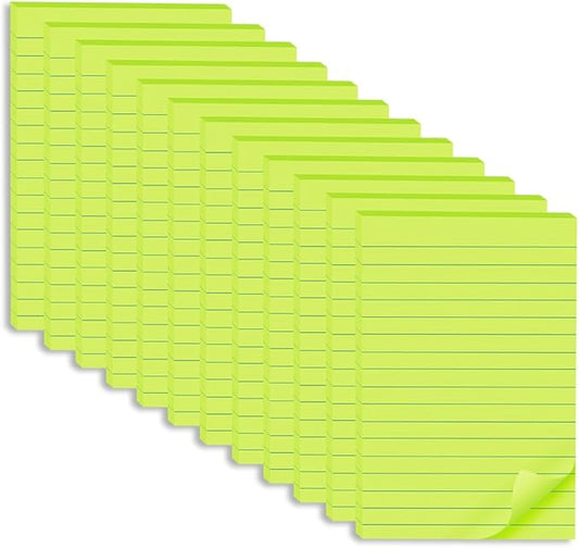 (12 Pack) Lined Sticky Notes 4x6 in,Bright Green Large Notepads with Lines,Ruled Stickies Super Sticking Power,Office School Memo Note Pads,Post on Windows Doors,Recyclable,Easy to Write on