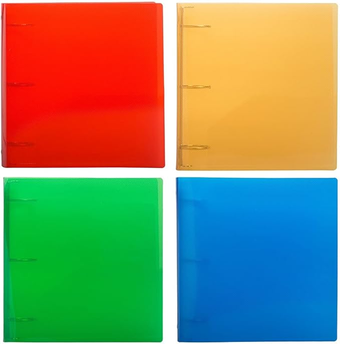 JAM PAPER Plastic 2 inch Binders - Assorted 3 Ring Binders (Red, Blue, Green & Orange) - 4/Pack