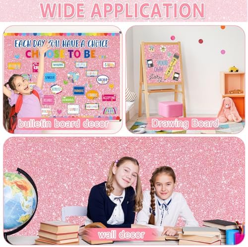 Glitter Pink Bulletin Board Roll Non-Woven Fabric Poster 15.7" x 20 Ft