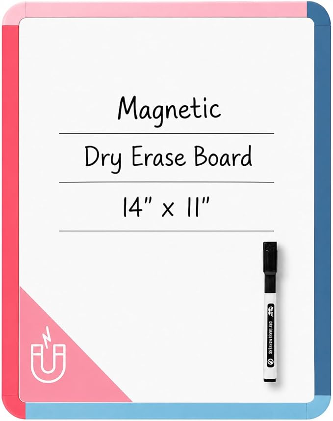 Mr. Pen- Dry Erase Board, 14” x 11” with a Black Dry Erase Marker, Pink Tide Frame, Small Mini White Board for Students, Fridge, Wall, Locker, Includes Double Sided Tapes