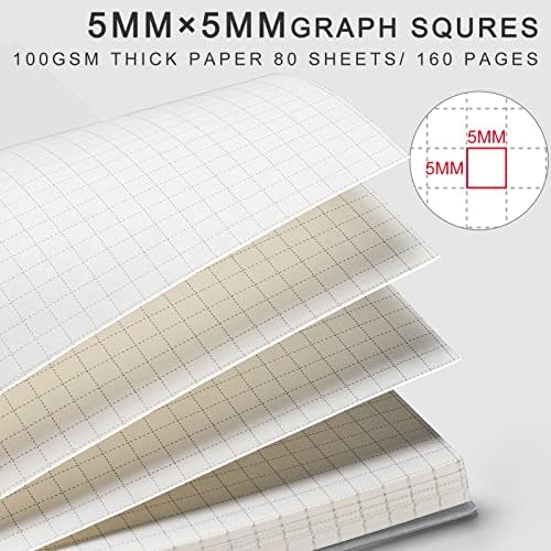 AHGXG Graph Paper Notebook Spiral 2 Pack - Large B5 Grid Notebook 7.3"X 10", 100GSM Thick Graph Grid Paper, Quad Ruled, Total 320 Pages, Transparent Plastic Hardcover Journal