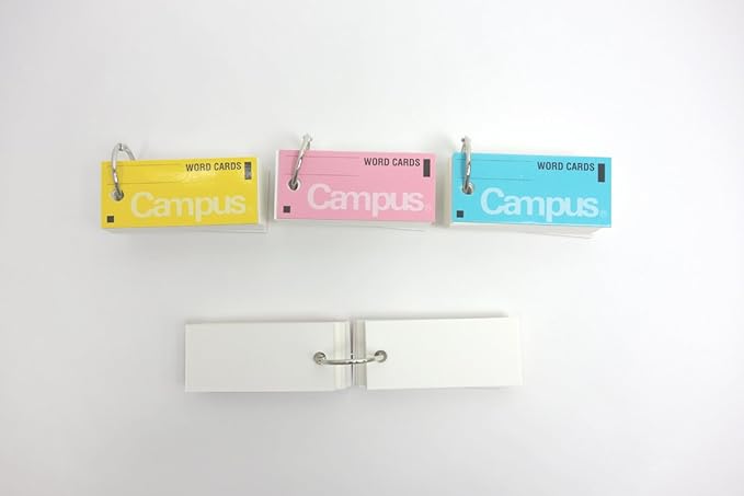 Kokuyo Campus Flash Cards with Binder Rings, Word Cards, Anki Cards, Mini Notecards, Medium Size 0.12''x 2.68'', 30 Packs in Blue, Pink and Yellow, Japan Import (TAN-101TSUME)
