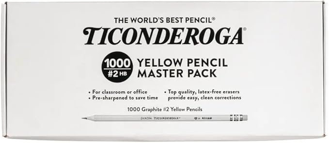 Ticonderoga Wood-Cased Pencils, Pre-Sharpened, 2 HB Soft, Yellow, 1000/Box, Pack of 2 Boxes, 2000 Pencils Total