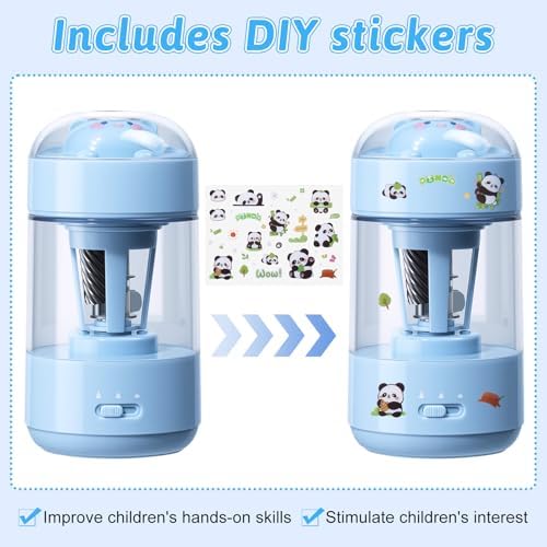 Rechargeable Automatic Electric Pencil Sharpener for Kids, Auto in & Out 3 Adjustable Thickness, Type-C Charging, Cute DIY Stickers, for 6-8mm Pencils, 3s Fast Sharpening for School & Home (Blue)