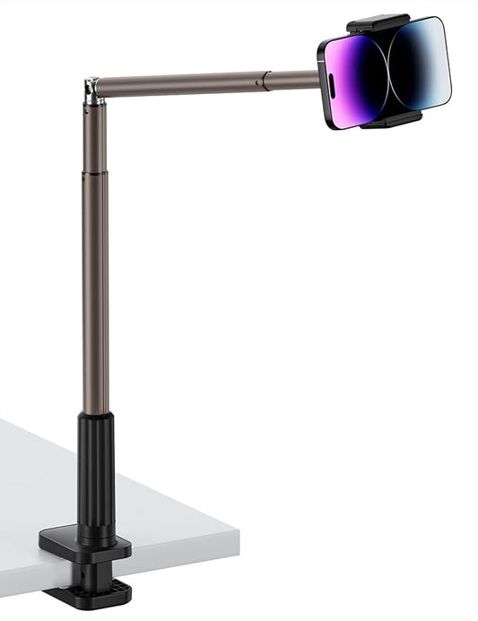 Viozon Phone Holder, Flexible Long Arm,Overhead Mount,360° Angle Adjustable,Aluminum Alloy, C Clamp for Headboard Bedside&Table&Desk,Compatible with 3.5"-6.9" Phone,iPhone 16 15Plus / Pro Max