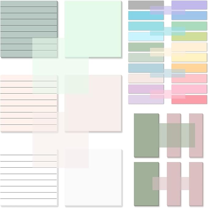 Temiary 1000 Sheets Transparent Pastel Sticky Notes with Lines, 3 x 3 inch Clear Sticky Note Waterproof See Through Memo Pad, Translucent Writable Index Book Tabs for Annotating Supplies