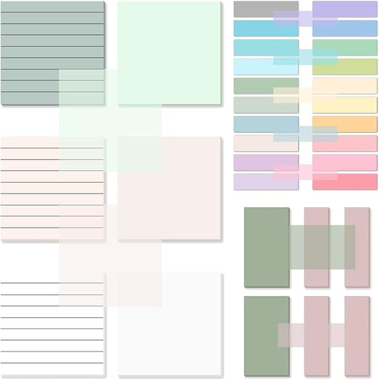 Temiary 1000 Sheets Transparent Pastel Sticky Notes with Lines, 3 x 3 inch Clear Sticky Note Waterproof See Through Memo Pad, Translucent Writable Index Book Tabs for Annotating Supplies