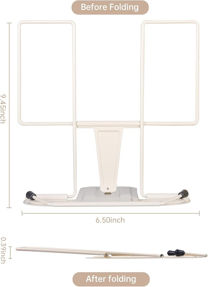 Honagu Adjustable Reading Rest - Book Holder, Documents Holder, Sturdy Typing Stand for Recipes, Textbooks, Tablet, Music Books (Milky White)