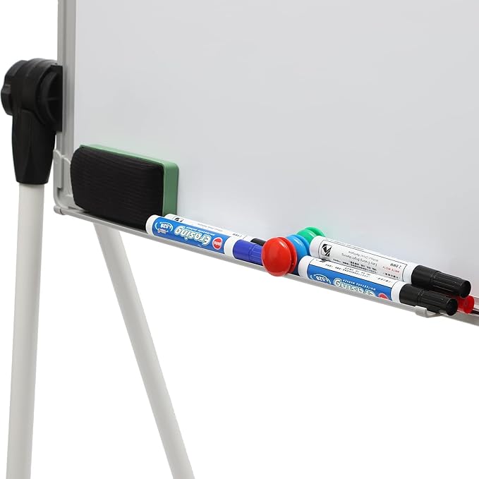 Standing Whiteboard, 36'' x 24'' Double Sided Portable Magnetic White Board with Stand, Height Adjustable White Board Easel for Classroom, Home & Office
