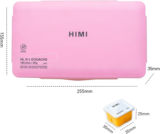 HIMI Gouache Paints Set, 18 Colors, 30g, jelly gouache paint set, Non Toxic Paint for Canvas and Paper, Art Supplies for Professionals, and More (Pink Case)