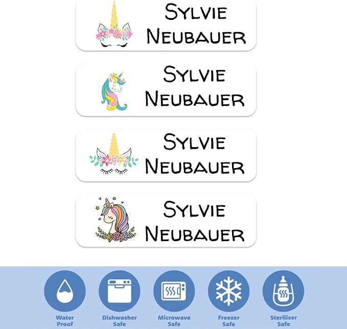 Custom Waterproof Dishwasher Safe Kid Name Labels for Daycare(128 Pack), Camp, School Supply, Baby Bottles, Lunch Boxes and Cups, Travel. Cute Personalized Design Name Stickers (Pattern 5)