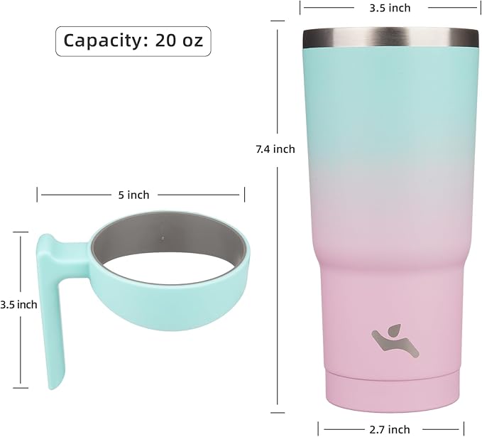 Konokyo 20 oz Tumbler with Handle and 2 Straw 2 Lid, Insulated Water Bottle Stainless Steel Vacuum Cup Reusable Travel Mug,Gum