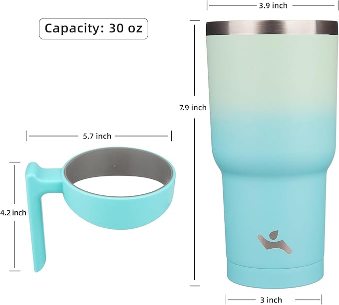 Konokyo 30 oz Tumbler with Handle and 2 Straw 2 Lid, Insulated Water Bottle Stainless Steel Vacuum Cup Reusable Travel Mug, Mint