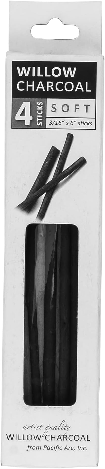 Pacific Arc Large Willow Charcoal Stick 4/Pkg, Soft, Black, Willow Charcoal for Sketching and Drawing