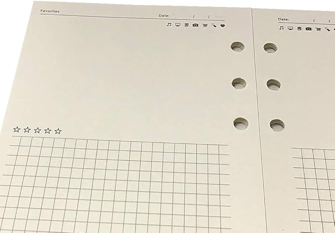 A6 Binder Refill,6 Ring Binder Inserts,for Filofax/Personal Journal, Blank and Grid, 45 sheets/90pages, 100Gsm Quality, Harphia (A6 3.74 x 6.77'',Noterecord)