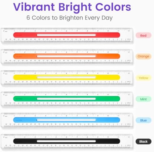 Sooez 6 Pack Ruler 12 Inch, Anti-Slip Clear Rulers for Kids School, Classic