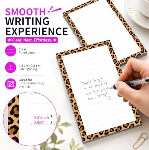 Lined Sticky Notes 4x6 in, 2 Pack Large Cute Notepads with Lines Self-Stick Note Pad, Funny Memo Pads Strong Adhesive for Office, Home Luxury Brown Leopard