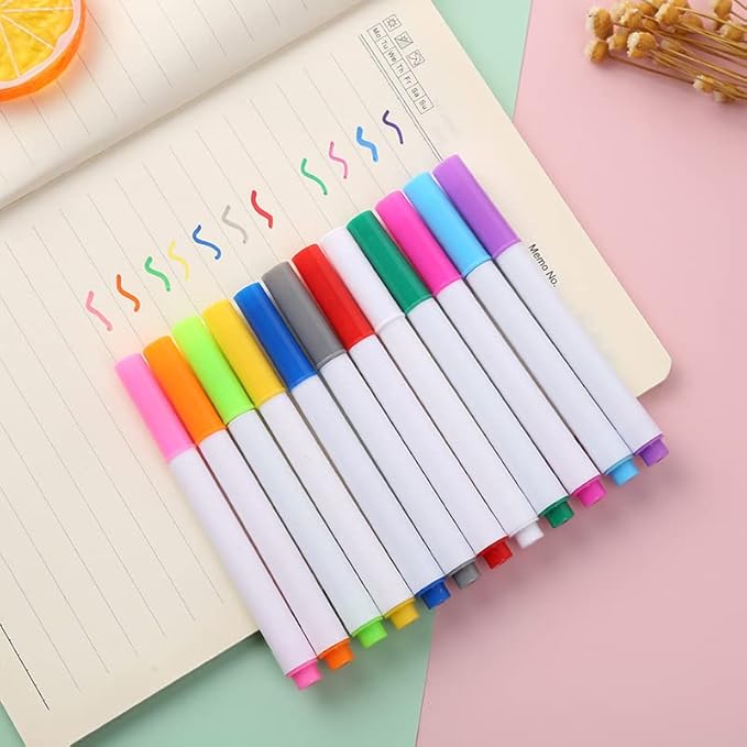 Qrytoi Washable Coloring Markers Set - Suitable for Erasable Book Doodling Sets - 12 Erasable Color Marker Replacement Pens