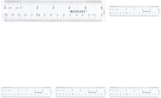 Westcott 10561 Acrylic Clear Ruler, 6 in (Pack of 5)