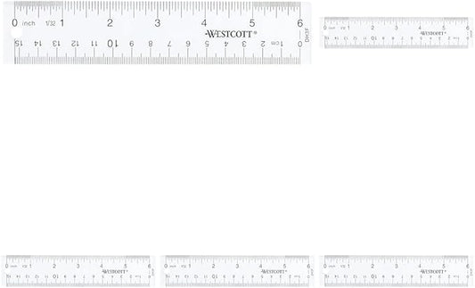 Westcott 10561 Acrylic Clear Ruler, 6 in (Pack of 5)