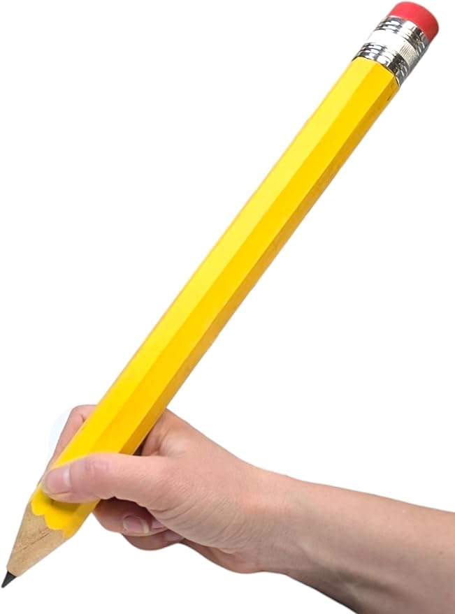 Zugar Land Giant Pencil 15" (4 Colors Available: Orange, Yellow, Blue and Green) Real Wood. Already Sharpened. Large Wooden Jumbo Pencils with Pink Top Erasers (Yellow (1 Pencil))