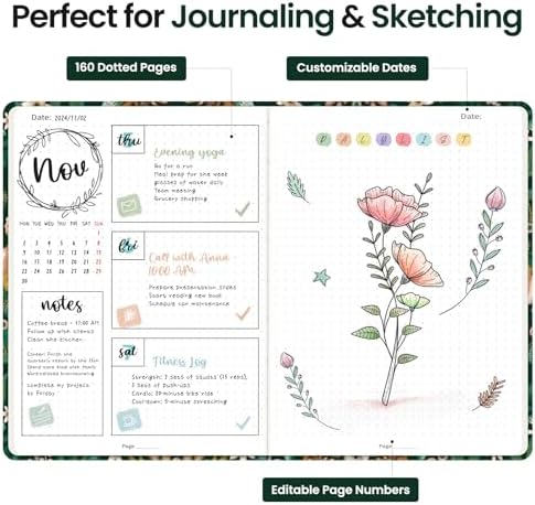 Taja Pretty Journal for Women, 5.7" x 8.3" Dotted Notebook for Journaling
