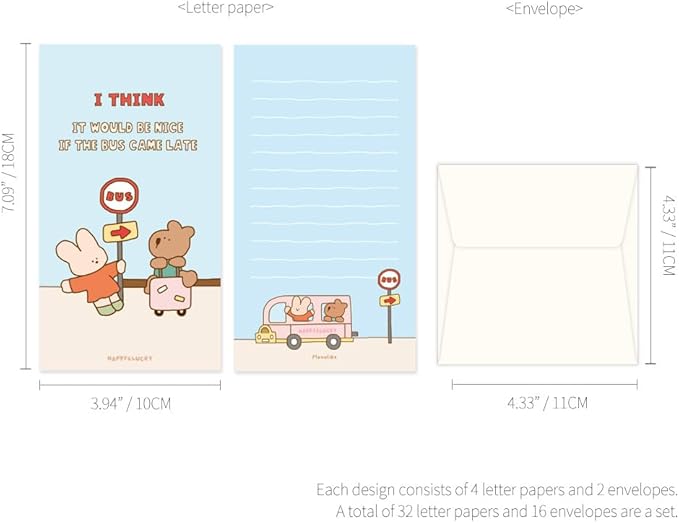 Monolike Happy and Lucky Littles Series.2 Mini Letter Paper and Envelopes Set - 8Type, 32 Letter Paper + 16 Envelopes…