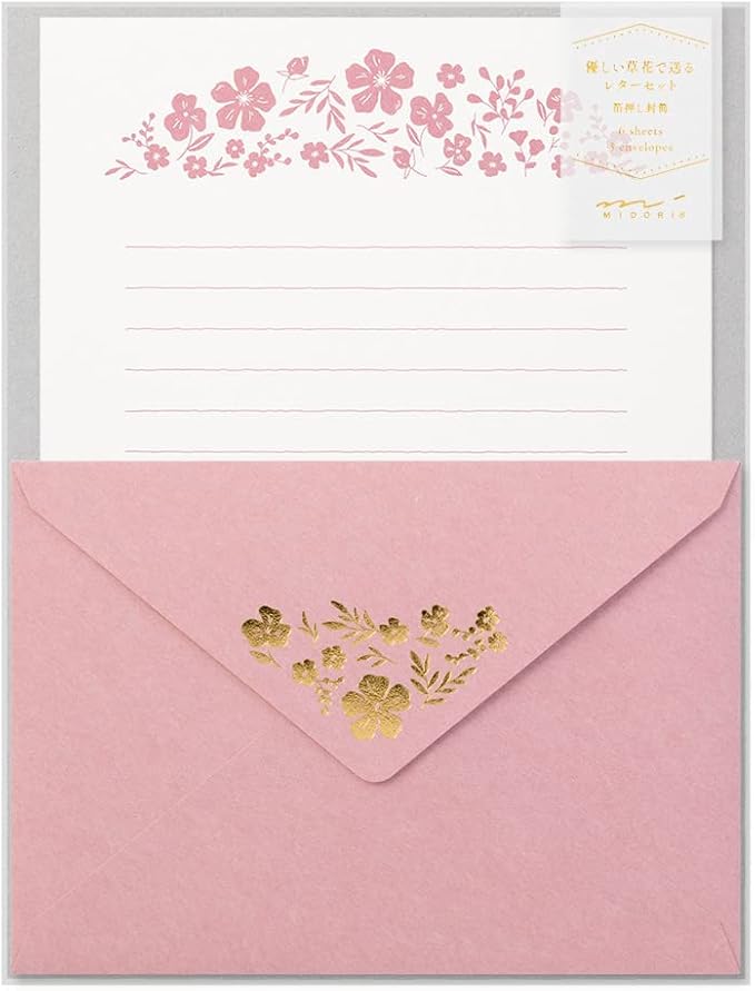 Midori 86506006 Letter Set, Foil Stamped Envelopes, Small Floral Pattern