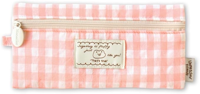 Monolike_Fabric/Cushion Pencil case (Unmatched Friends Fabric Check Pencil Case, Pink)
