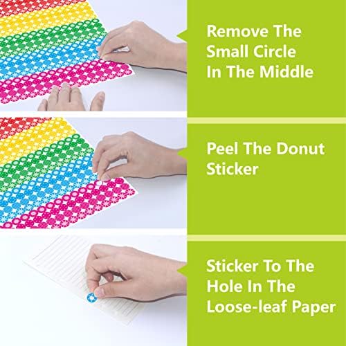 3000 Pack Colorful Hole Punch Reinforcement Sticker Labels, Tear Resistant Plastic Circles Hole Protectors for Loose-Leaf Paper Sheets, 20 Donut Designs(Outer 0.5”, Inner 0.25”)