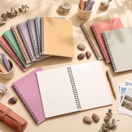 Fuutreo 12 Pcs Spiral Notebook for Work A5 8.3 x 5.7 Inch College Ruled Spiral Journal Notebook Kraft Cover Ruled Paper, 12 Color, 60 Sheets, 120 Pages for Office School(Soft Color,Classic)